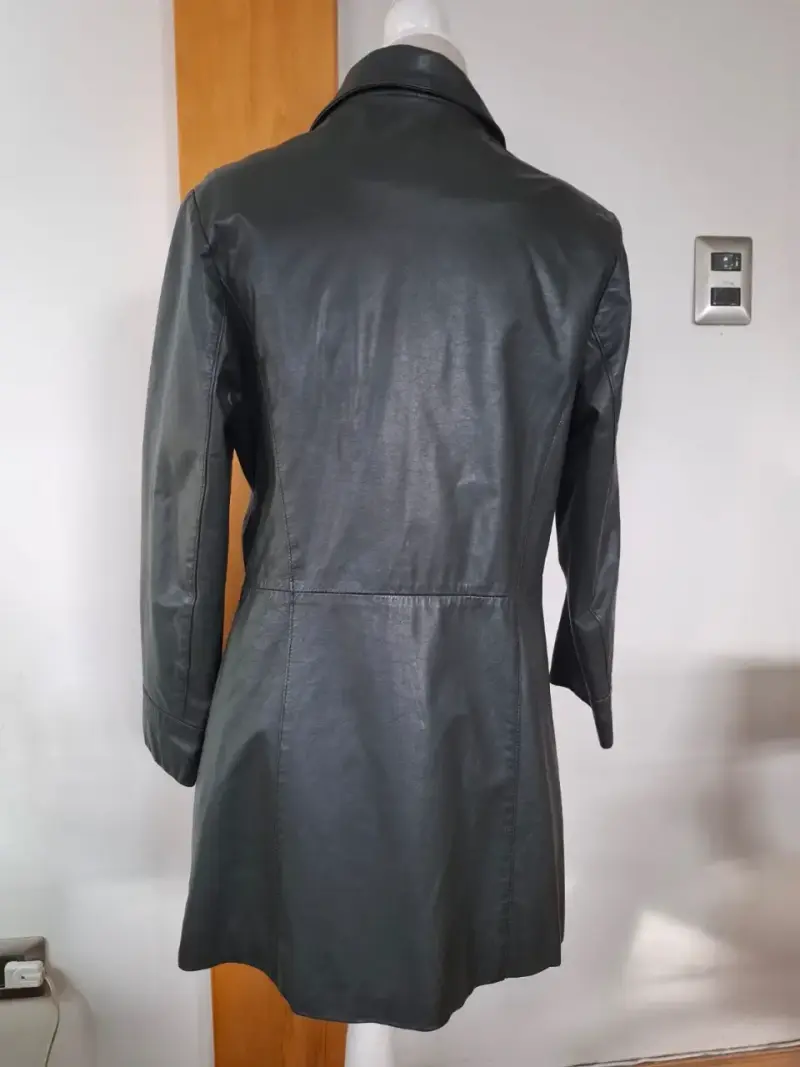 Chaqueta de cuero verde oscuro para mujer - 5