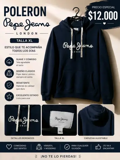 Polerón Pepe Jeans London Azul Talla XL - miniatura 1