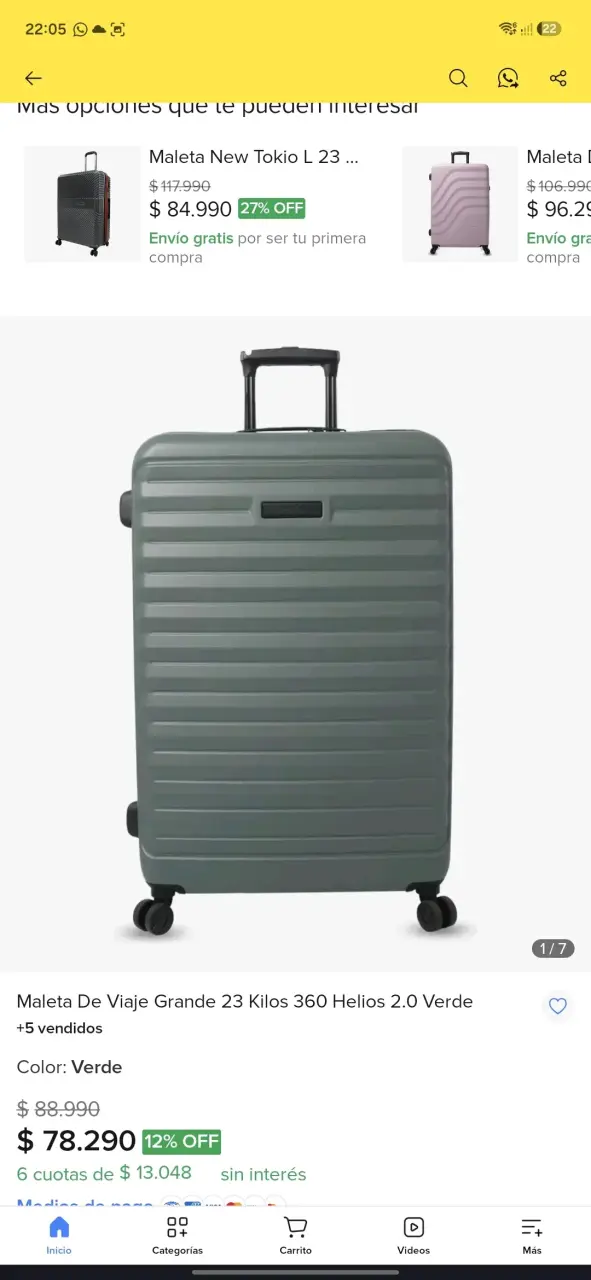 Maleta totto de viaje grande 23 kg verde