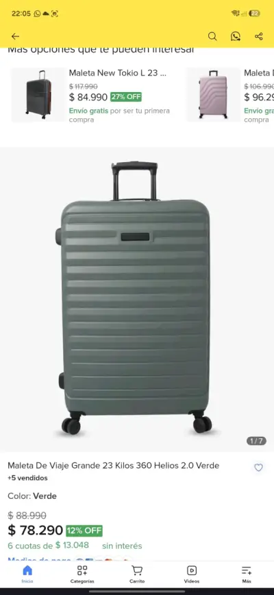 Maleta  totto  23 kg verde vendo - miniatura 1