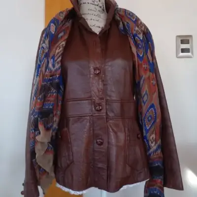Chaqueta de cuero marrón para mujer - miniatura 2