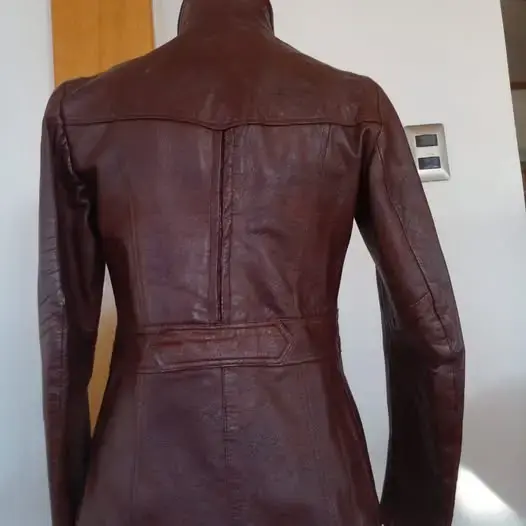Chaqueta de cuero marrón para mujer - 5