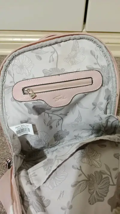 Mochila pequeña rosa y blanca con bolsillos - miniatura 3