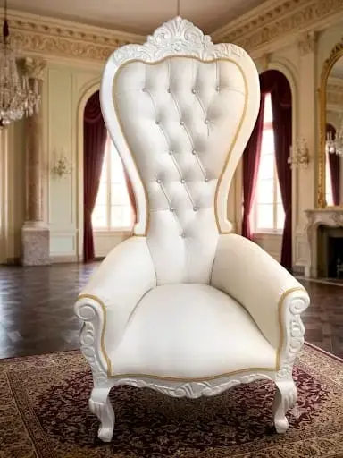 Sillón Trono Estilo Barroco Blanco y Dorado - 1