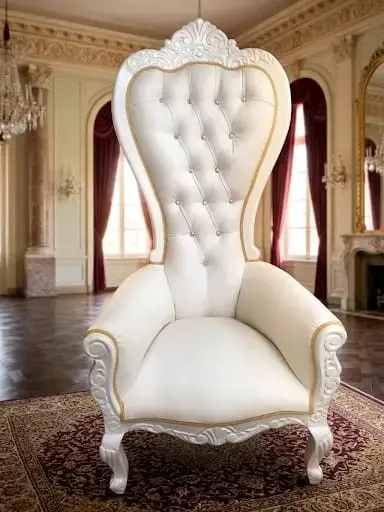 Sillón Trono Estilo Barroco Blanco y Dorado - miniatura 1