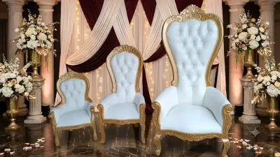 Sillón Trono Estilo Barroco Blanco y Dorado - miniatura 2