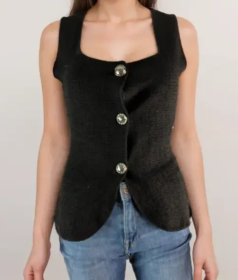 Blusa negra sin mangas con botones XS H&M