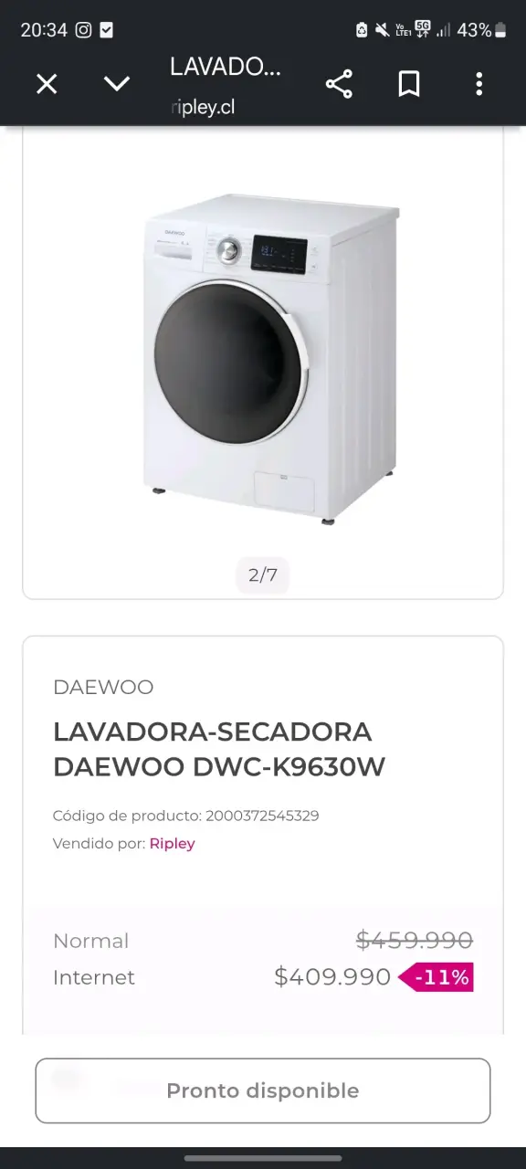 Lavadora-Secadora Daewoo DWC-K9630W en buen estado - 3