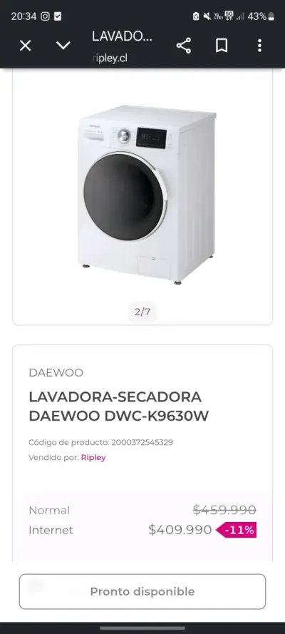 Lavadora-Secadora Daewoo DWC-K9630W en buen estado - miniatura 3