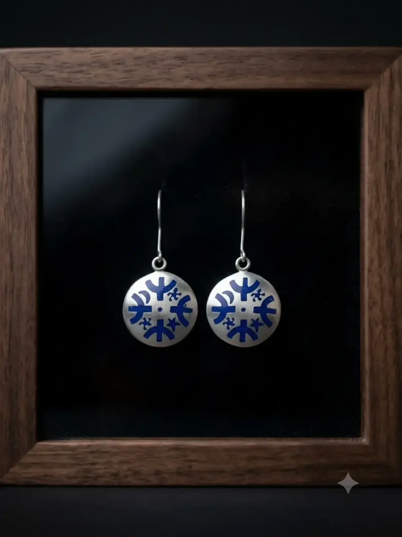 Aros colgantes de plata de 950 con diseño azul - 1