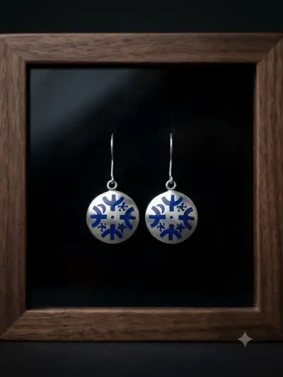 Aros colgantes de plata de 950 con diseño azul - miniatura 1