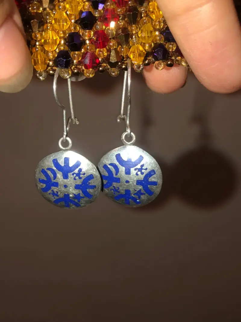 Aros colgantes de plata de 950 con diseño azul - 2