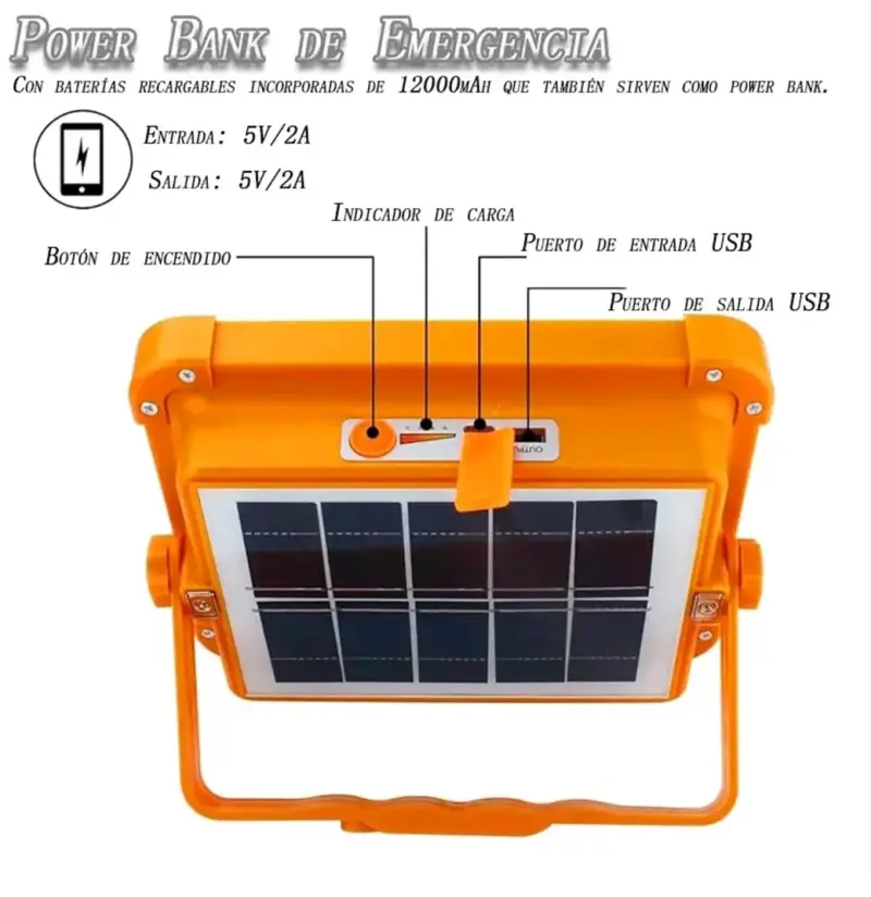 Foco Luz LED Solar recargable 1200W portátil - 3
