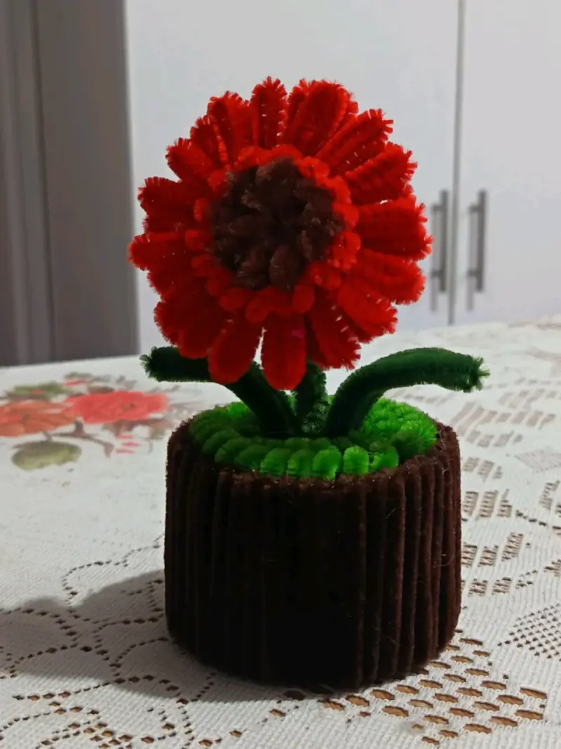 Flores decorativas de chenille en maceta - 5