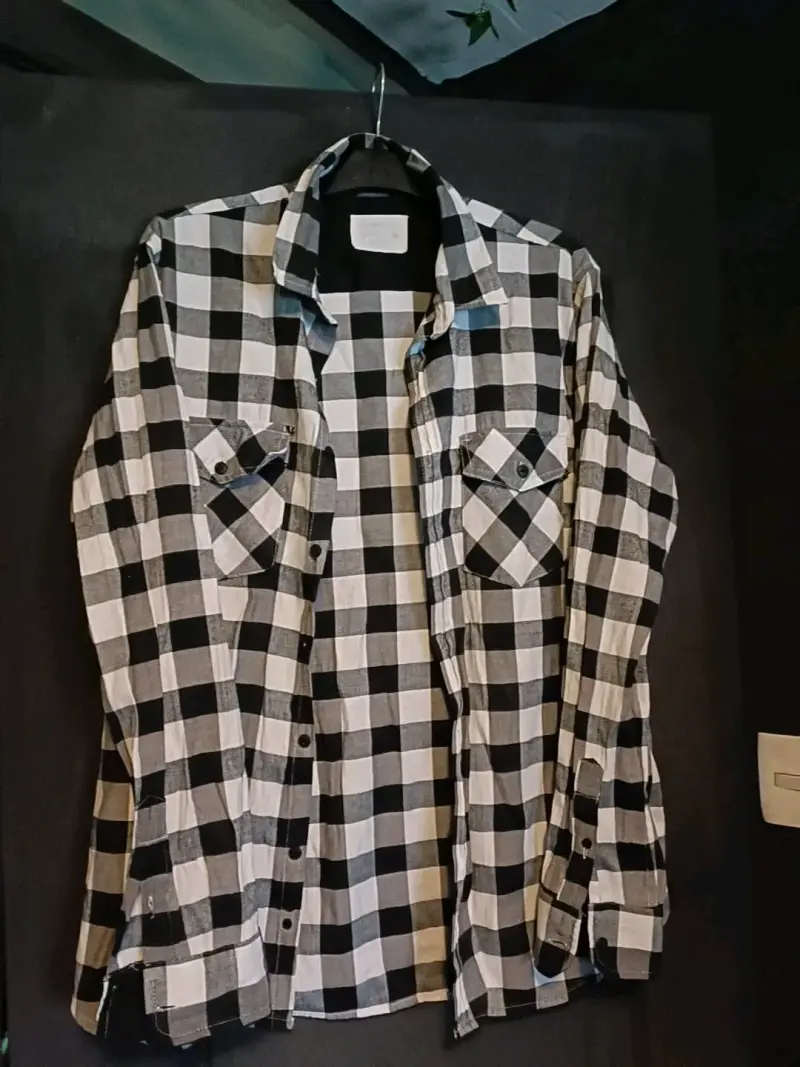 Camisa de franela a cuadros blanco y negro - 2