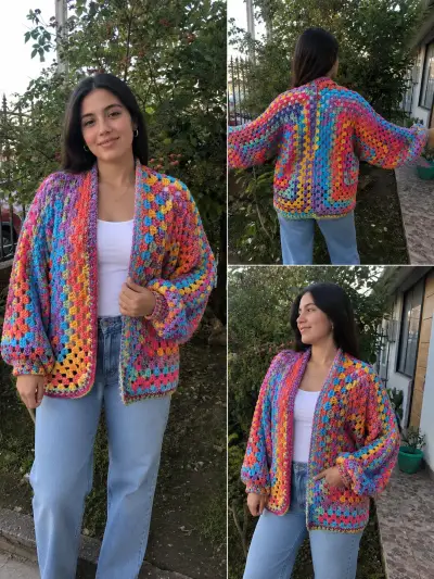 Cardigan de crochet multicolor hecho a mano - miniatura 1