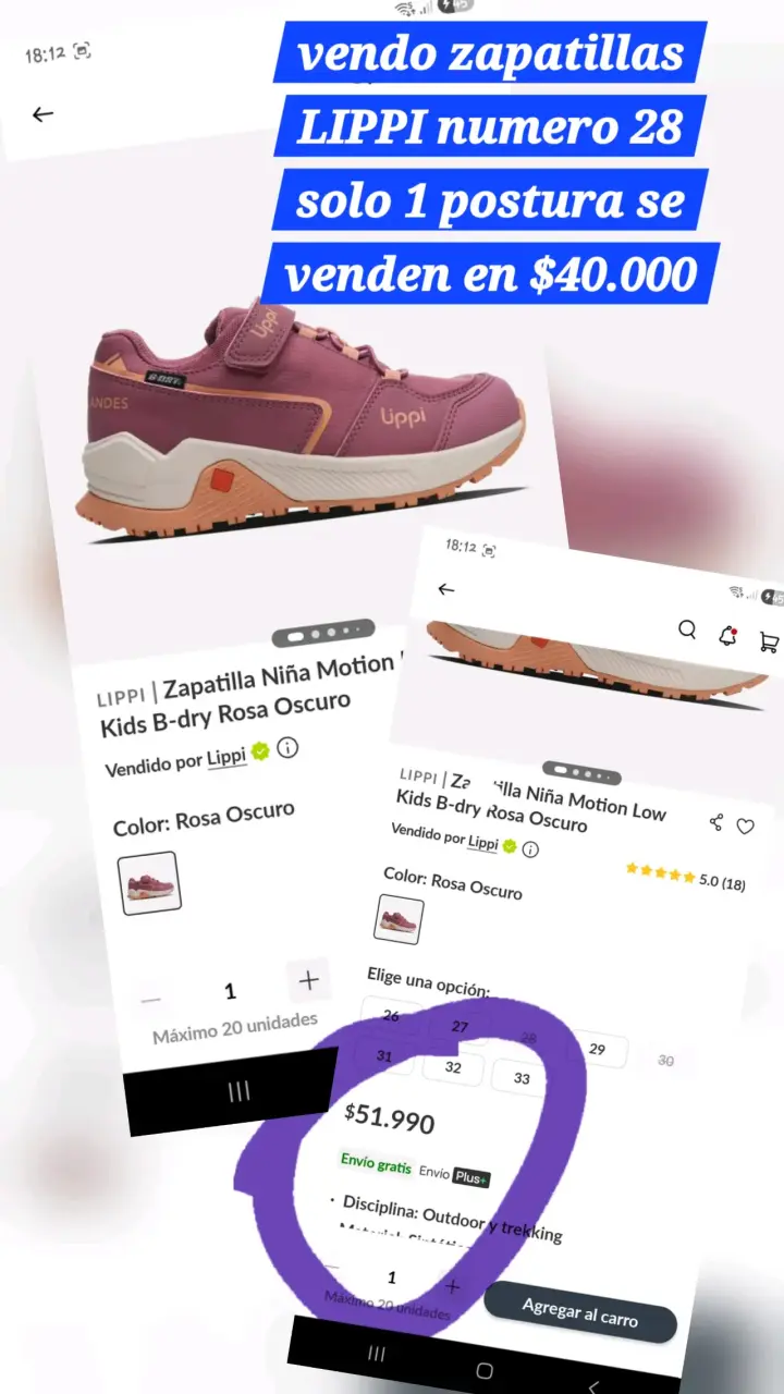 Zapatillas Lippi Niña Rosa Oscuro Talla 28