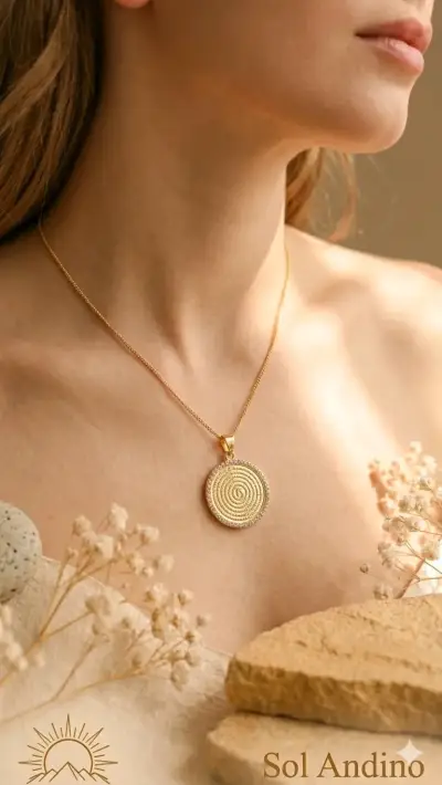 Collar de Oro Sol Andino con Dije Circular - miniatura 1