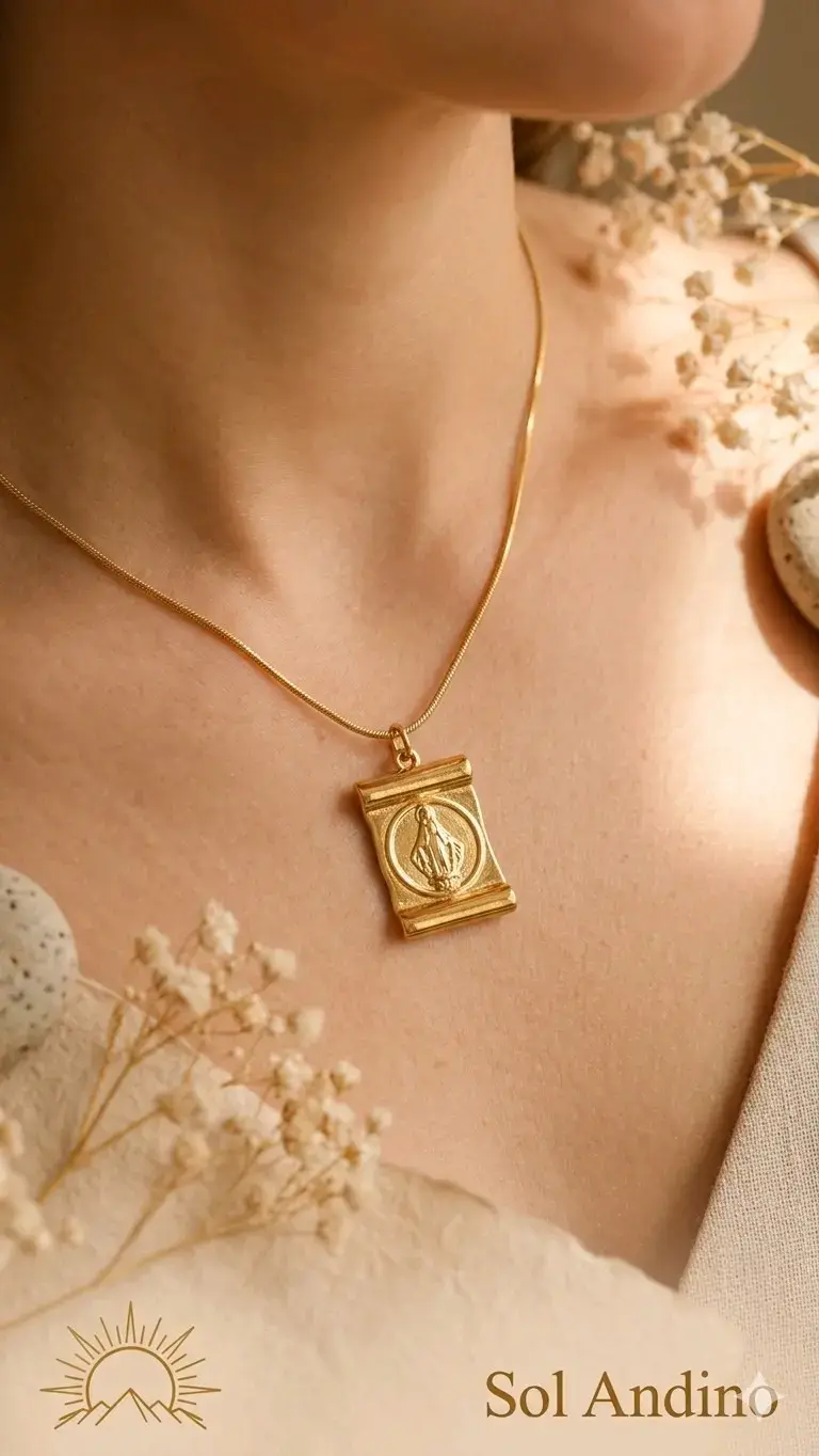 Collar de Oro Sol Andino con Dije Circular - 2