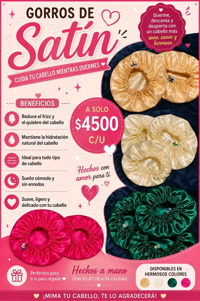 Gorros de satín para cuidado del cabello