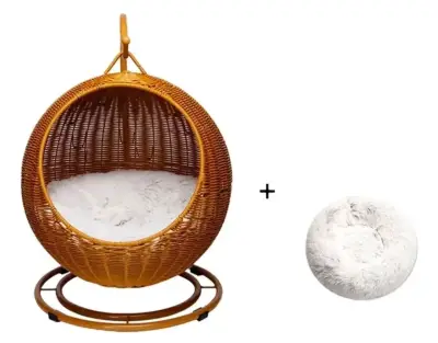 Cama colgante de mimbre para mascotas con cojín - miniatura 1