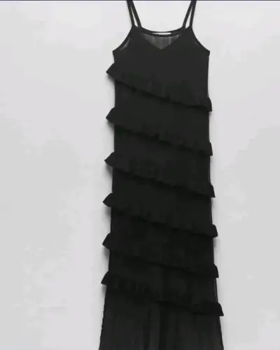 Vestido Zara negro con volantes para mujer - miniatura 1