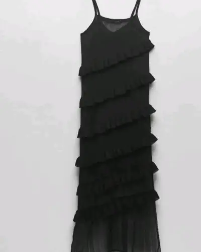 Vestido Zara negro con volantes para mujer - miniatura 2