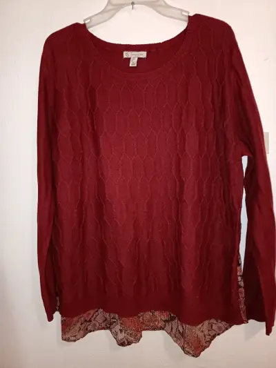 Suéter rojo con encaje para mujer - miniatura 1