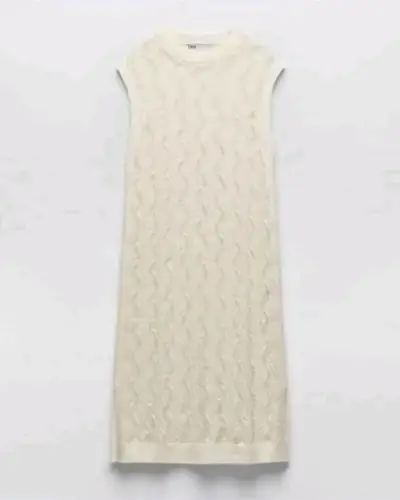 Tunica Zara de encaje punto sin mangas beige - miniatura 1