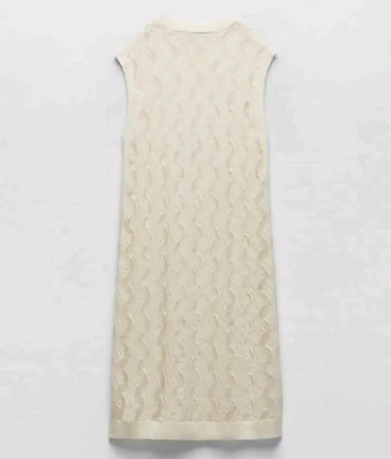 Tunica Zara de encaje punto sin mangas beige - 2