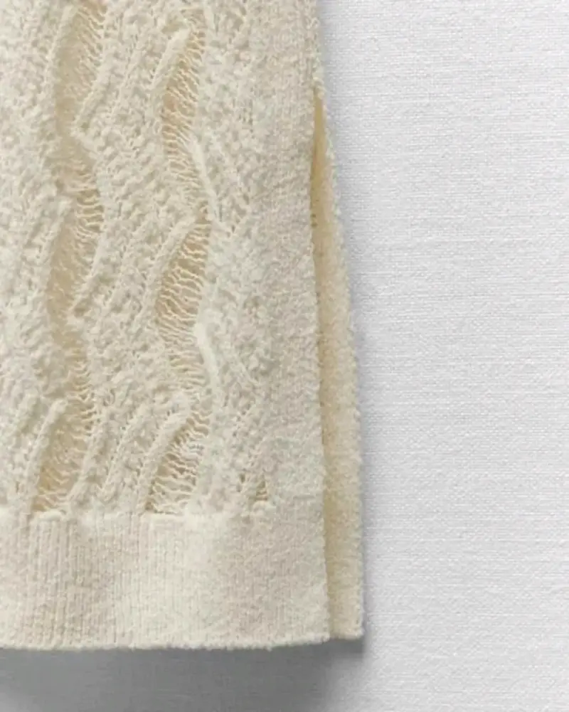 Tunica Zara de encaje punto sin mangas beige - 3