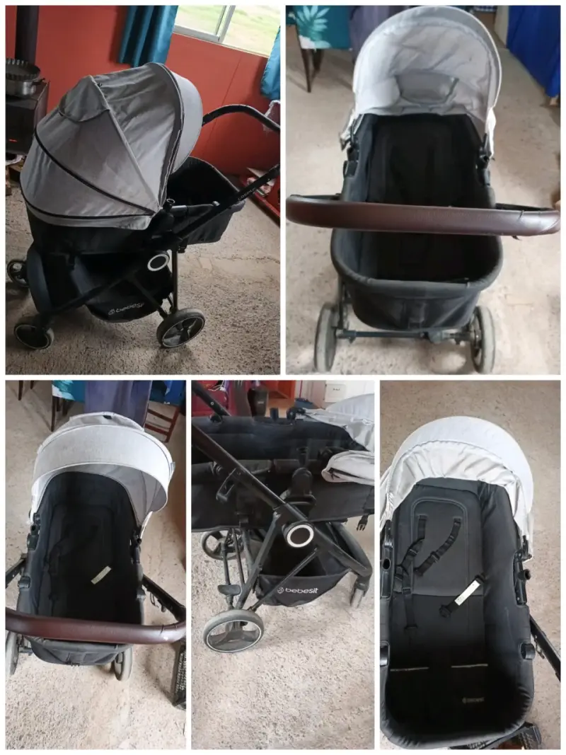 Coche de bebé Bebesit gris con capota ajustable - 1