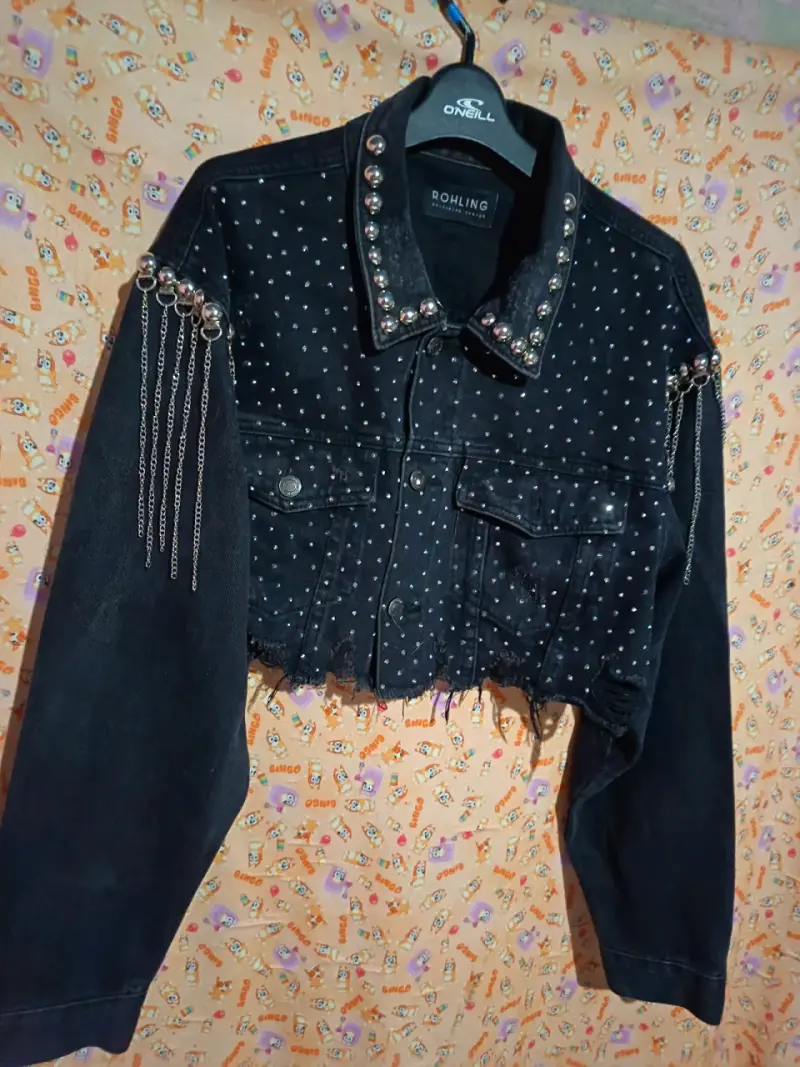 Chaqueta de mezclilla negra con tachuelas Rohling - 2