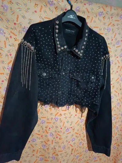 Chaqueta de mezclilla negra con tachuelas Rohling - miniatura 2
