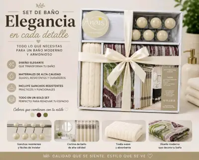 Set de baño elegante con cortina y accesorios Anais - miniatura 2