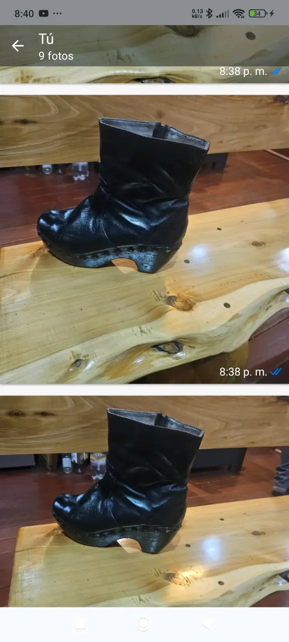 Botines de cuero negro con taco alto - 2