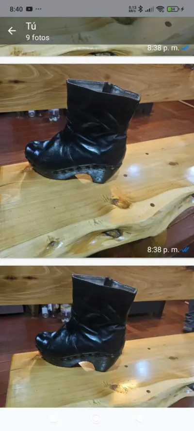 Botines de cuero negro con taco alto - miniatura 2