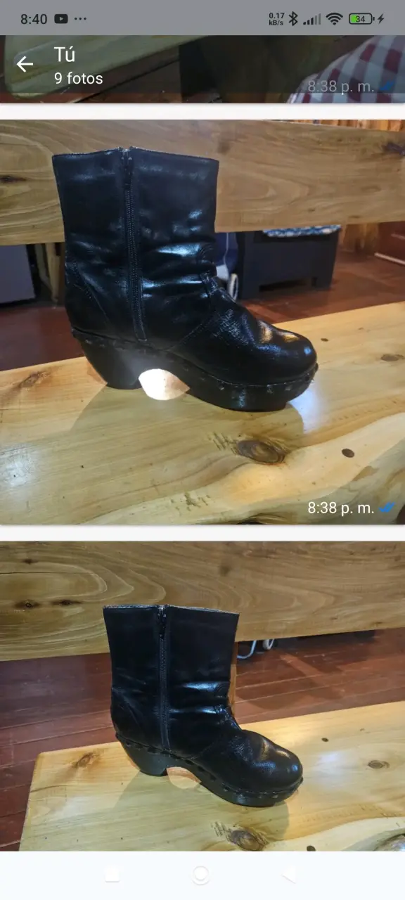Botines de cuero negro con taco alto - 5