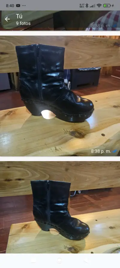 Botines de cuero negro con taco alto - miniatura 5