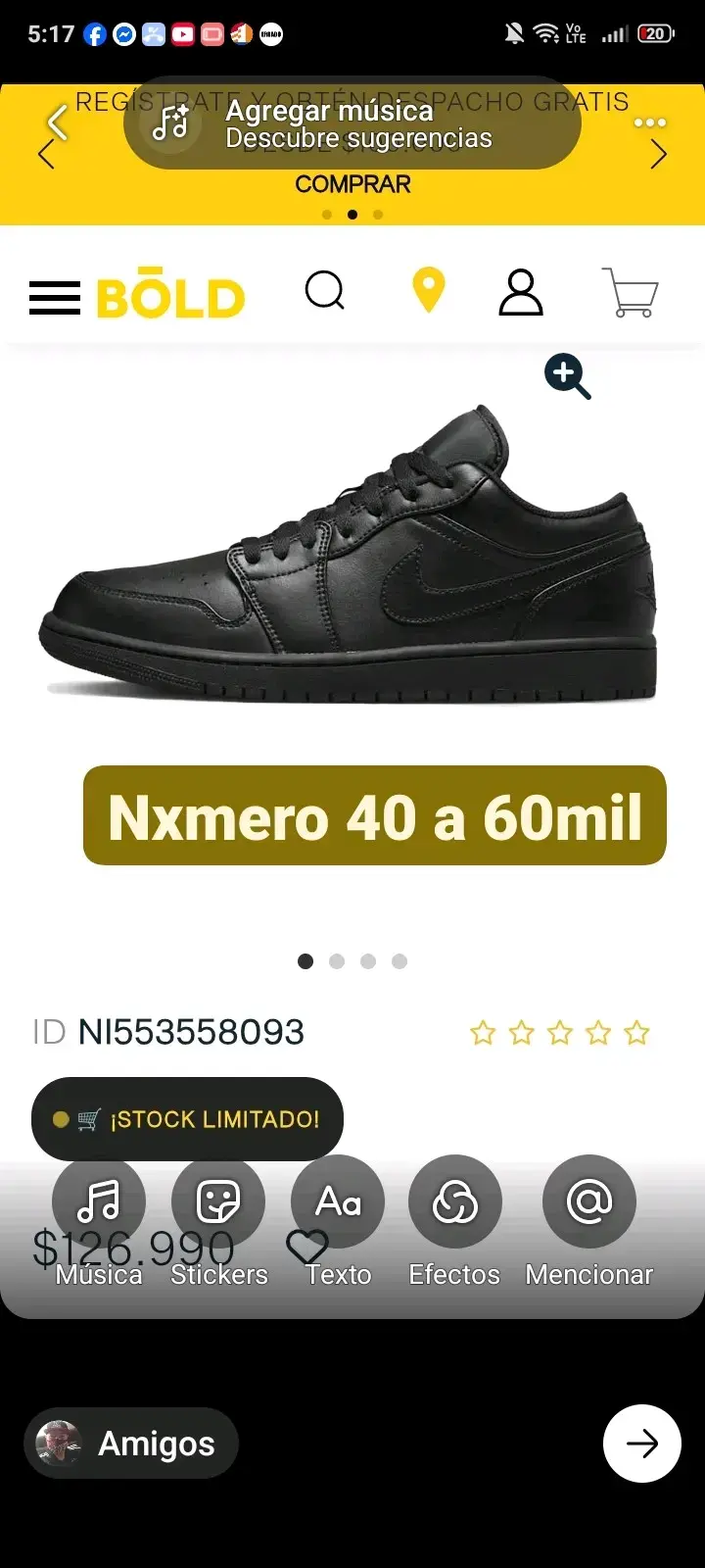 Zapatillas deportivas negras talla 40