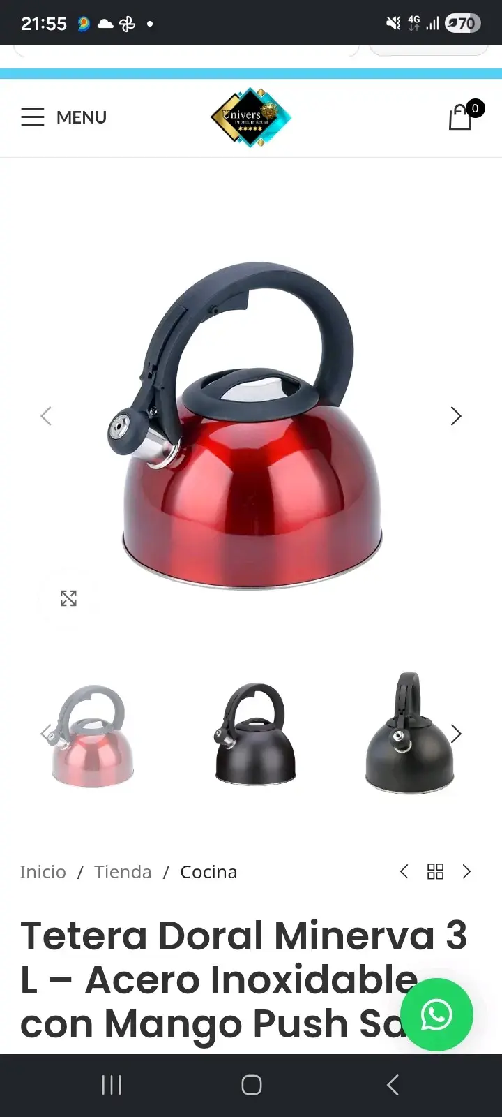 Tetera Doral Minerva 3L Acero Inoxidable Roja