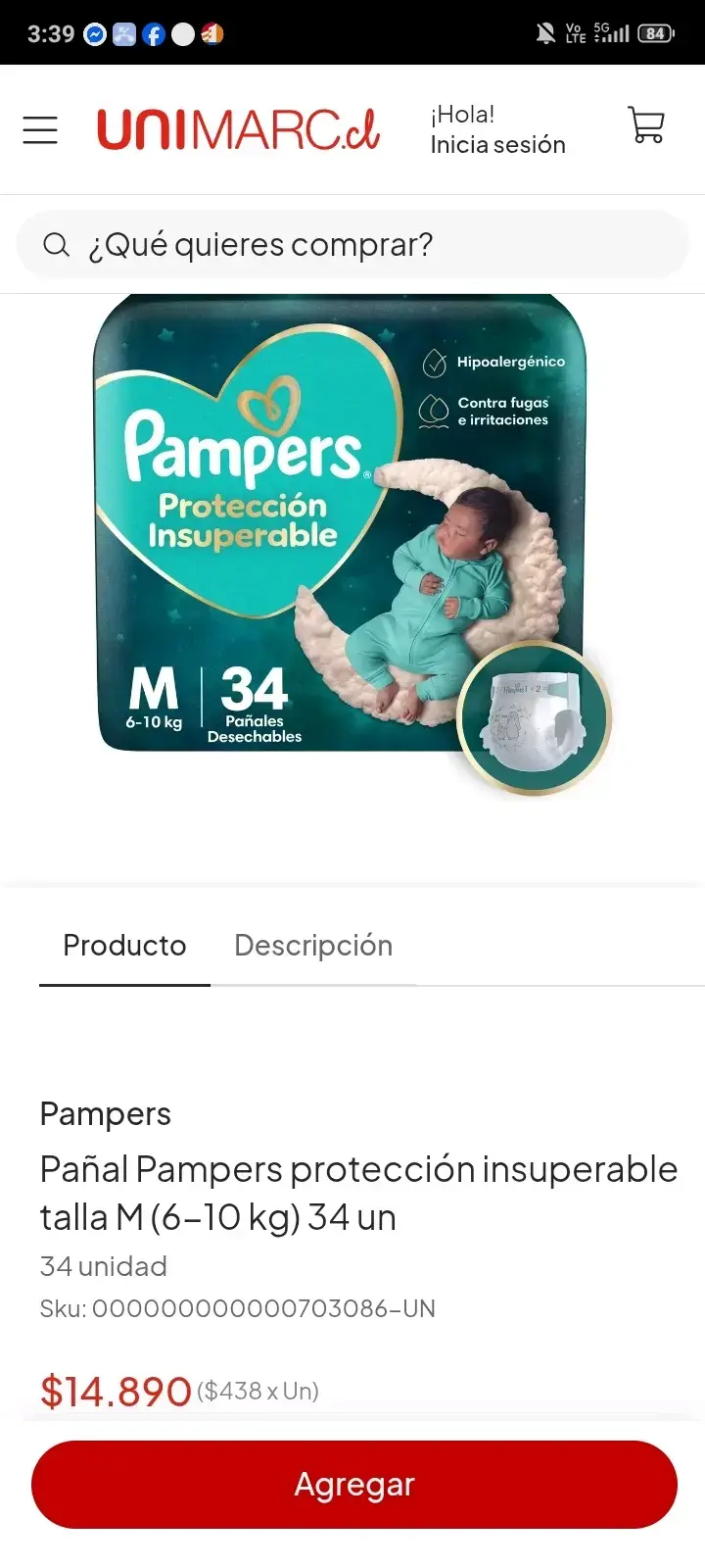 Pañales Pampers Protección Insuperable Talla M 34 Unidades