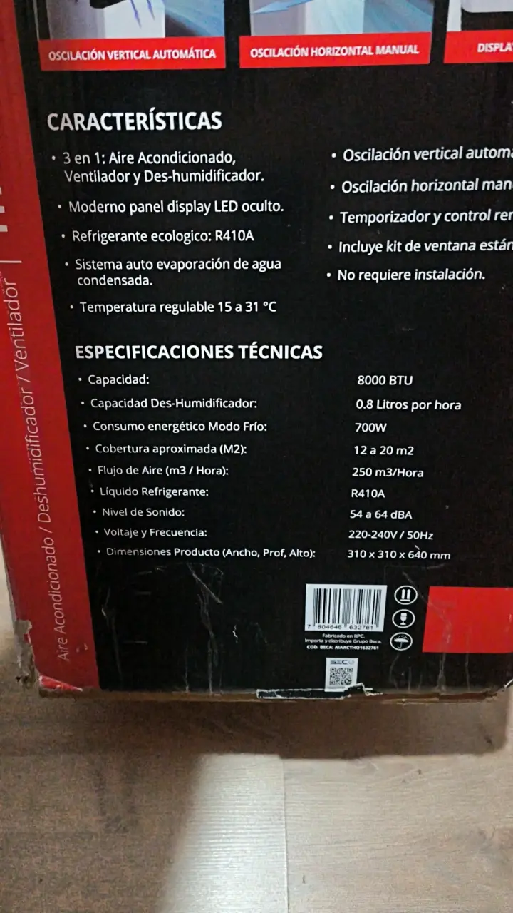 Aire Acondicionado Portátil Thorben 8000 BTU - 4