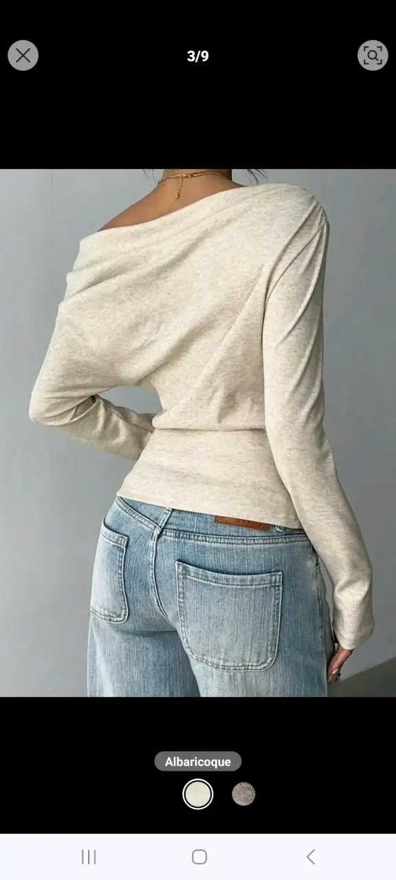 Polera manga larga off-shoulder color crema - 2