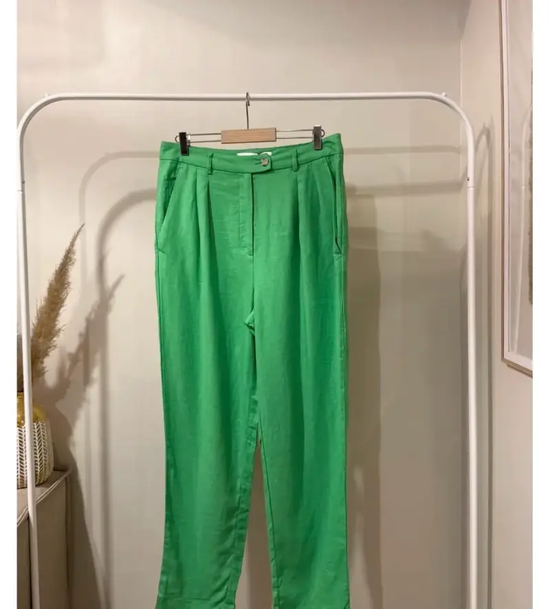 Pantalones verdes de lino para mujer - 1