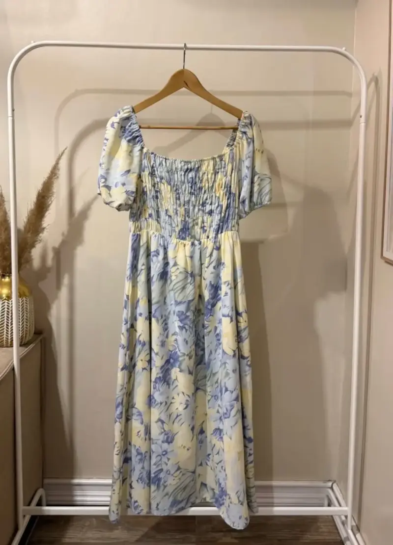 Vestido largo floral con mangas abullonadas - 1