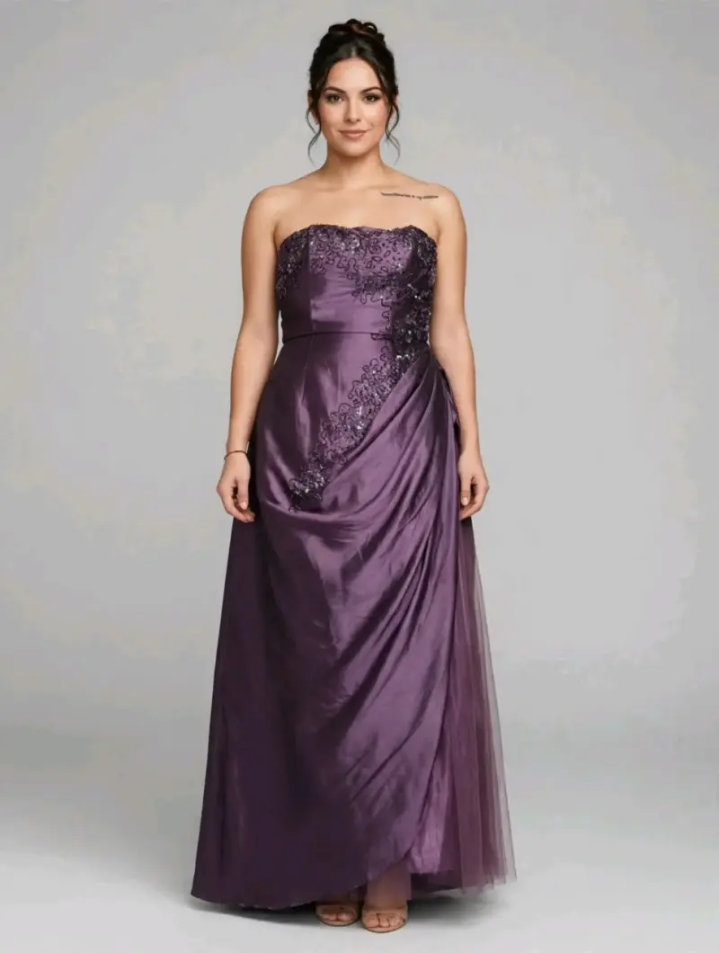 Vestido de fiesta largo morado con encaje - 1