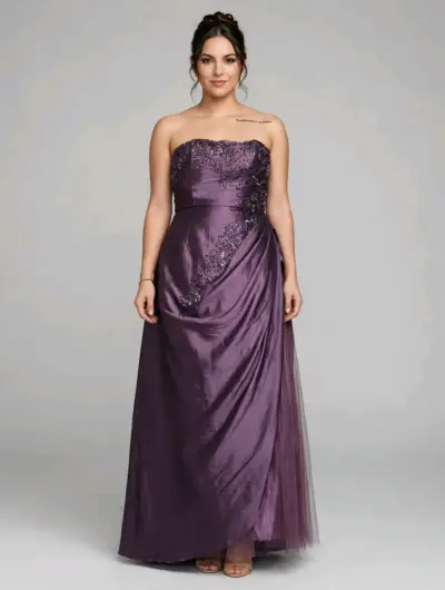Vestido de fiesta largo morado con encaje - miniatura 1