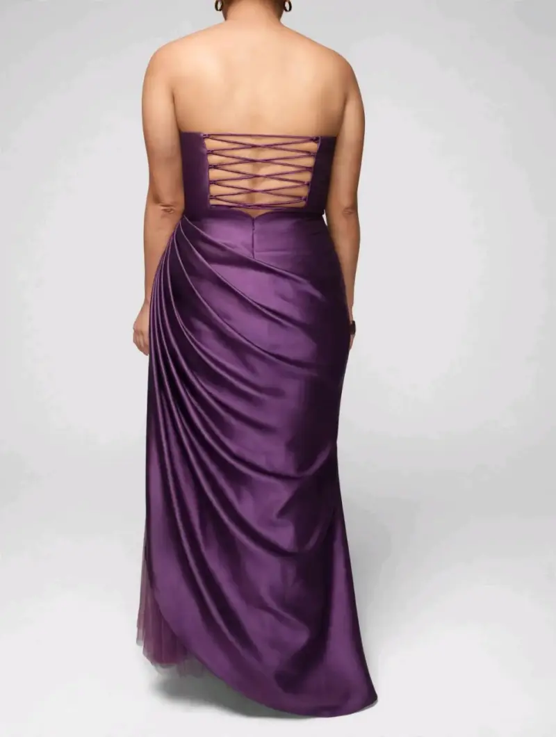 Vestido de fiesta largo morado con encaje - 2