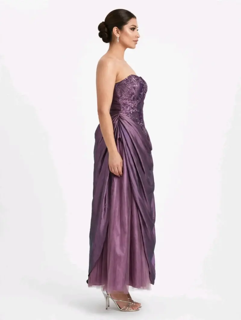 Vestido de fiesta largo morado con encaje - 3
